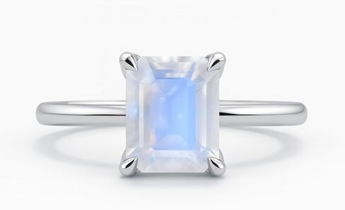 14K Gold Radiant-Cut Moonstone Ring, 9x7 mm (3 ct) Center with Moissanite Accents, Prong Solitaire with Pavé Band, Fine Jewelry Engagement Promise Anniversary – White/Yellow/Rose Gold in Saudi Arabia