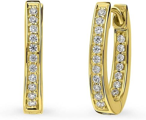 BERRICLE Sterling Silver Rose/Yellow Gold Flashed CZ Small/Large Statement Hoop Earrings for Women, Minimalist Simulated Diamond Cubic Zirconia Huggie Earrings - Trendy Inside-Out Designs in Saudi Arabia