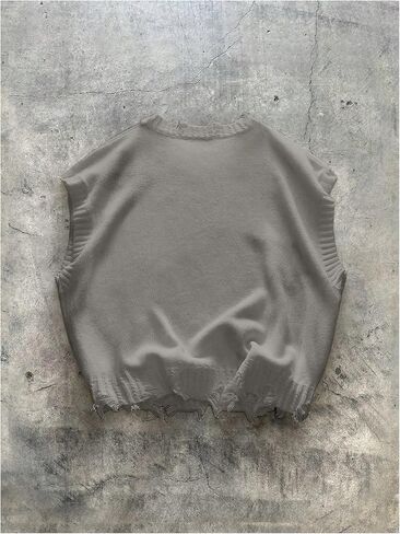 Men's Cross Print Sweater Vests Y2k Ripped Crew Neck Sleeveless Knit Tops in Saudi Arabia