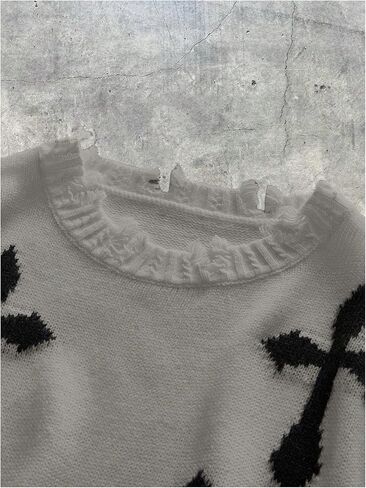 Men's Cross Print Sweater Vests Y2k Ripped Crew Neck Sleeveless Knit Tops in Saudi Arabia