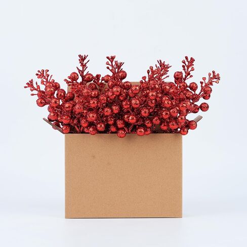 14 Pack Christmas Glitter Berries Stems, Christmas Holiday Decoration Stems (Red) in Saudi Arabia