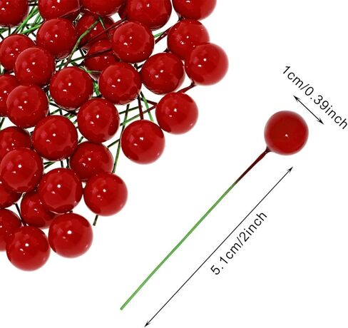 PENTA ANGEL Red Holly Berries 100Pcs Mini Christmas Artificial Holly Berries Stems for Xmas Wreath Tree Flower Craft Wedding Party Table Kitchen Wall Decor (Red, 1cm) in Saudi Arabia