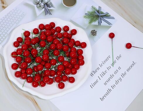 PENTA ANGEL Red Holly Berries 100Pcs Mini Christmas Artificial Holly Berries Stems for Xmas Wreath Tree Flower Craft Wedding Party Table Kitchen Wall Decor (Red, 1cm) in Saudi Arabia