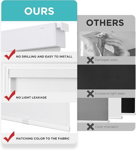 Joydeco No Drill Blackout Shades, Free-Stop Cordless Roller Shades, UV Protection, Thermal Insulated Blinds for Indoor Windows, Easy Install Window Blinds for Home and Office (White, 72" W x 75" H) in Saudi Arabia