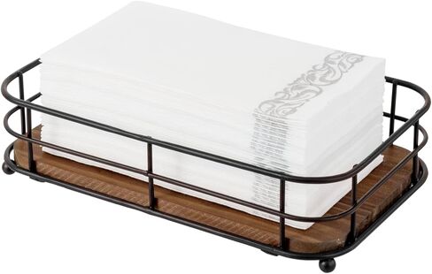 MyGift Deluxe White Marble & Black Metal Wire Tabletop Disposable Napkin Holder, Commercial & Guest Bathroom Countertop Multi Fold Paper Towel Dispenser Tray, Fit Folded Towels up to 9.5 x 5.5 Inches in Kuwait