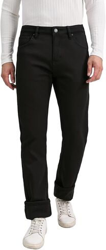 Men's Fleece-Lined Pants Winter Jeans Straight-Leg Insulated Stretch Fabric Relaxed Thermal Jeans in Saudi Arabia