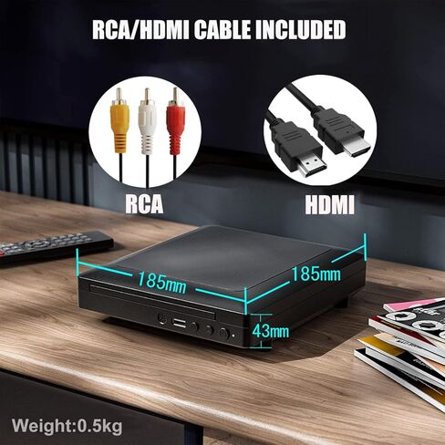 مشغل CeIhoit Mini HD DVD ، مشغلات الأقراص المضغوطة للمنزل ، مشغلات DVD للتلفزيون ، HDMI و RCA Cable ، UP-Convert to HD 1080p ، جميع المنطقة ، ذاكرة نقطة التوقف ، PAL/NTSC المدمجة ، USB 2.0 in Kuwait