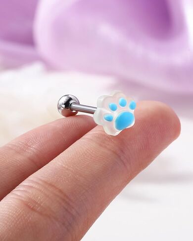 Jewseen 5Pcs Paw Tongue Rings Studs 14G Surgical Steel Tongue Piercing Jewelry Candy Color Straight Barbells for Women in Saudi Arabia