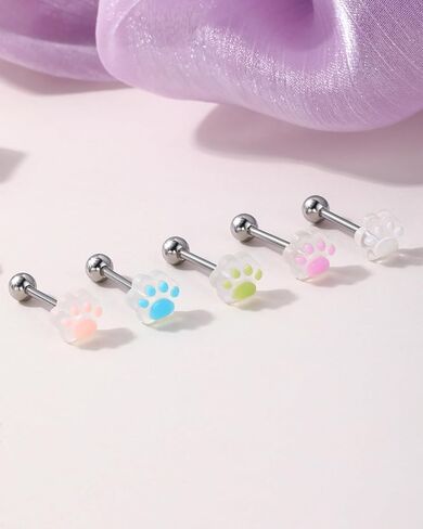 Jewseen 5Pcs Paw Tongue Rings Studs 14G Surgical Steel Tongue Piercing Jewelry Candy Color Straight Barbells for Women in Saudi Arabia