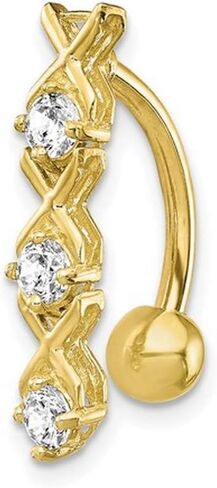 JewelryWeb Solid 14k Yellow or White Gold XO Cubic Zirconia Top Mount Belly Button Ring Dangle (4mm x 20mm) in Saudi Arabia