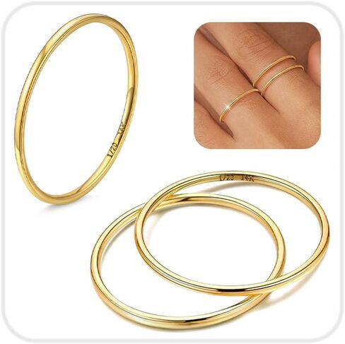 1mm 1/20 14K Gold Filled Rings for Women Non Tarnish Thin Dainty Stackable Gold Ring Pinky Thumb Band Rings Set Stacking Trendy Minimalist Waterproof Simple Cute Jewelry Size 6 to 10 in Saudi Arabia