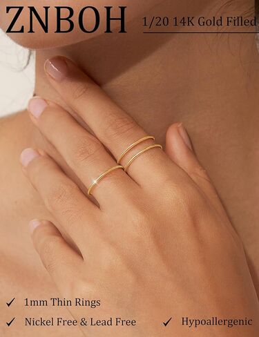 1mm 1/20 14K Gold Filled Rings for Women Non Tarnish Thin Dainty Stackable Gold Ring Pinky Thumb Band Rings Set Stacking Trendy Minimalist Waterproof Simple Cute Jewelry Size 6 to 10 in Saudi Arabia