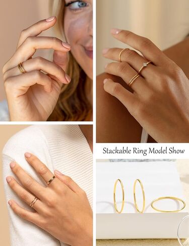 1mm 1/20 14K Gold Filled Rings for Women Non Tarnish Thin Dainty Stackable Gold Ring Pinky Thumb Band Rings Set Stacking Trendy Minimalist Waterproof Simple Cute Jewelry Size 6 to 10 in Saudi Arabia
