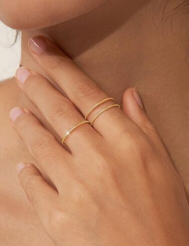 1mm 1/20 14K Gold Filled Rings for Women Non Tarnish Thin Dainty Stackable Gold Ring Pinky Thumb Band Rings Set Stacking Trendy Minimalist Waterproof Simple Cute Jewelry Size 6 to 10 in Saudi Arabia