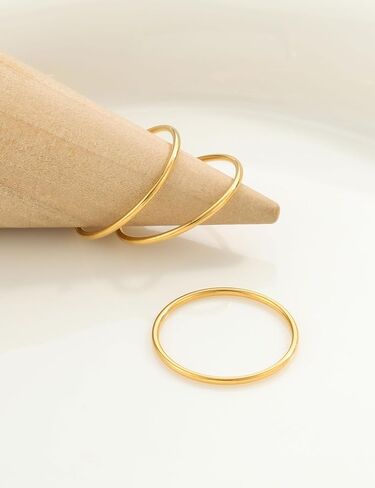 1mm 1/20 14K Gold Filled Rings for Women Non Tarnish Thin Dainty Stackable Gold Ring Pinky Thumb Band Rings Set Stacking Trendy Minimalist Waterproof Simple Cute Jewelry Size 6 to 10 in Saudi Arabia