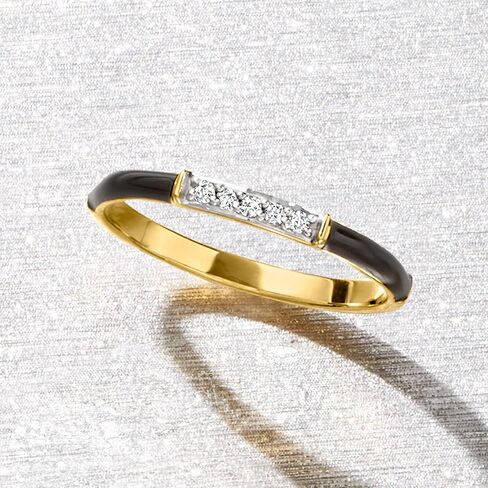 Ross-Simons Black Enamel and Diamond Ring in 18kt Gold Over Sterling in Saudi Arabia
