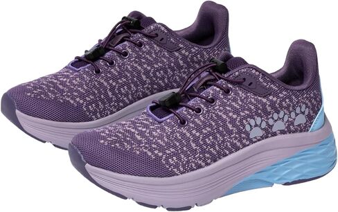 Purple Paw Print Cushioned and Supportive Walking Shoes with Bungee Laces Shock Absorbing Sole for Women in Saudi Arabia