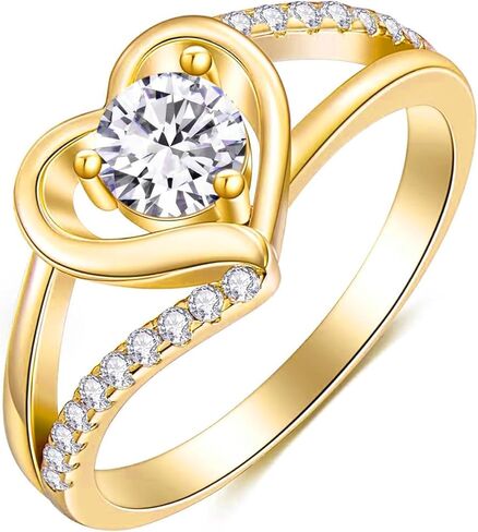 Heart Rose/White/Yellow Gold Plated Moissanite Engagement Rings for Women D Color VVS1 Promise Travel Eternity Wedding Band Anniversary Christmas Valentine's Day Jewelry Gifts for Wife Size 6-9 in Saudi Arabia