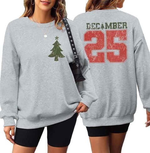 JINTING Christmas Sweatshirts for Women December 25 Graphic Sweater Classic Christmas Tree Pullover Blouse in Kuwait