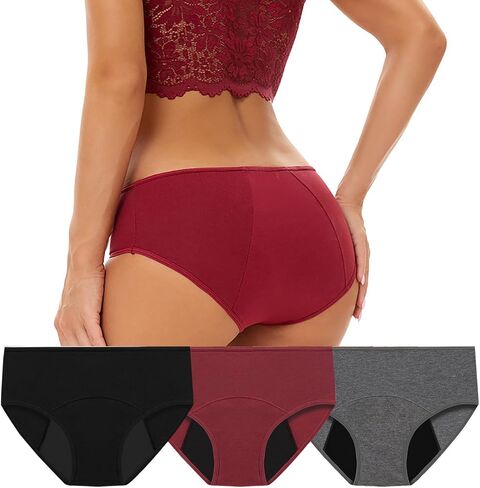 Women’s Leakproof Cotton Underwear 3-Pack, Panties with Absorbent Lining for Postpartum Use, M-XXL in Saudi Arabia