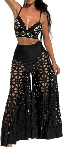 WDIRARA Women's 3 Piece Swimsuit Hollow Out Bikini Set with Cover Up Pants in Saudi Arabia