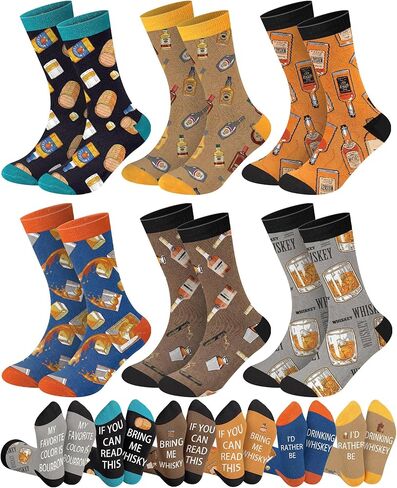Haysandy 6 Pairs Bourbon Whisky Novelty Socks for Men Women Fun Word Socks Winter Wine Gifts for Whisky Lover Family in Saudi Arabia