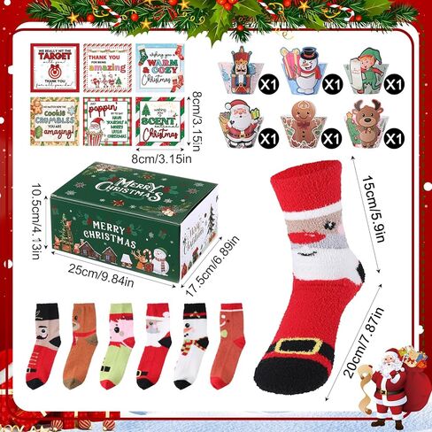 6 Pairs Christmas Cupcake Socks for Women Fuzzy Sock with Gift Box Bow Card Warm Winter Fluffy Sock Xmas Accessory in Saudi Arabia