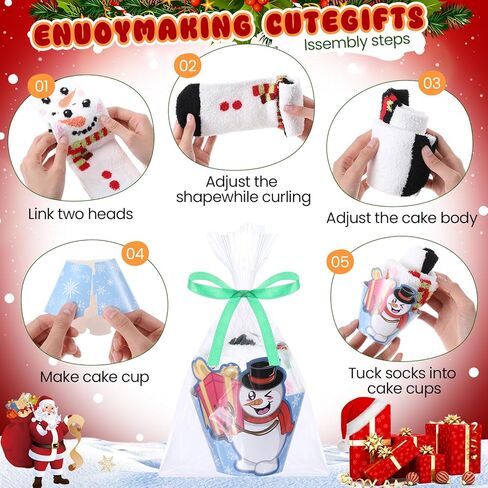 6 Pairs Christmas Cupcake Socks for Women Fuzzy Sock with Gift Box Bow Card Warm Winter Fluffy Sock Xmas Accessory in Saudi Arabia