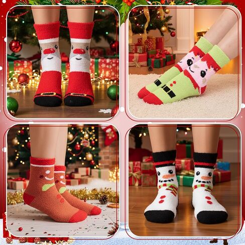 6 Pairs Christmas Cupcake Socks for Women Fuzzy Sock with Gift Box Bow Card Warm Winter Fluffy Sock Xmas Accessory in Saudi Arabia
