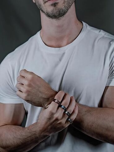 8 Pcs Stainless Steel Fidget Rings for Men Stainless Steel Twisted Chain Rings Spinner Rings for Fidget Rings for Women Wedding Promise Black Band Rings Cool Black Rings for Men Size L1/2-Z1/2 in Saudi Arabia