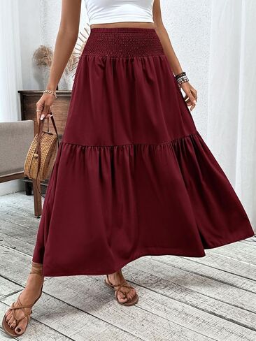 تنورة نسائية ماكسي عالية الخصر، تنانير طويلة كاجوال على شكل حرف A مع جيوب in Saudi Arabia