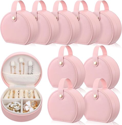 10 Pack Travel Jewelry Case Mini Leather Bridesmaid Jewelry Gift Box Bulk, Half Moon Design, Detachable Handle, Small Earring Storage Organizer for Women Girls Bridesmaid Proposal Gifts(Pink) in Saudi Arabia