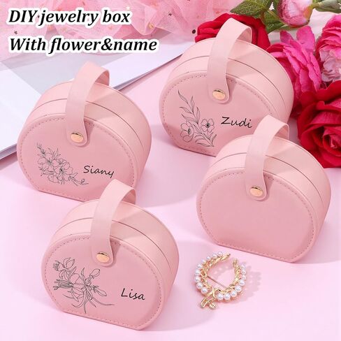 10 Pack Travel Jewelry Case Mini Leather Bridesmaid Jewelry Gift Box Bulk, Half Moon Design, Detachable Handle, Small Earring Storage Organizer for Women Girls Bridesmaid Proposal Gifts(Pink) in Saudi Arabia