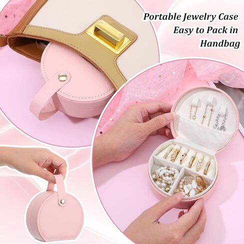 10 Pack Travel Jewelry Case Mini Leather Bridesmaid Jewelry Gift Box Bulk, Half Moon Design, Detachable Handle, Small Earring Storage Organizer for Women Girls Bridesmaid Proposal Gifts(Pink) in Saudi Arabia
