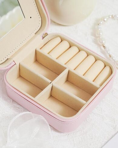 Travel Jewelry Organizer with Mirror | Small Portable Jewelry Box Case | Birthday Christmas Gifts for Women | Jewellery Storage Holder for Ring Earring Necklace Organizer - Floral Letter A in Saudi Arabia