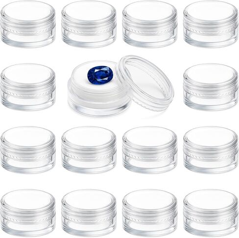 Tokusatsu 16Pcs Small Bead Storage Organizer Containers, Clear Plastic Display Box, Round Gemstone Holder Case with Screw Top Lids and Soft Sponge for Jewelry, Gems, Beads, Small Items in Saudi Arabia