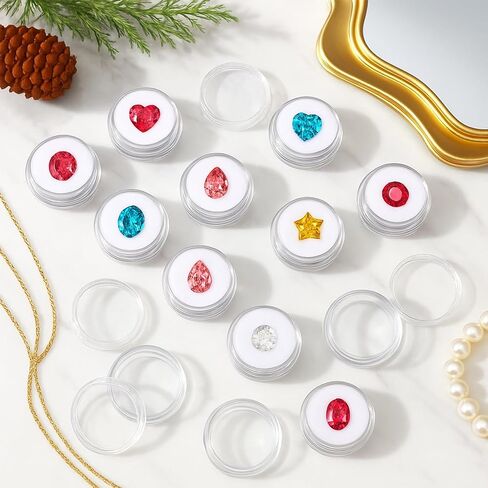 Tokusatsu 16Pcs Small Bead Storage Organizer Containers, Clear Plastic Display Box, Round Gemstone Holder Case with Screw Top Lids and Soft Sponge for Jewelry, Gems, Beads, Small Items in Saudi Arabia