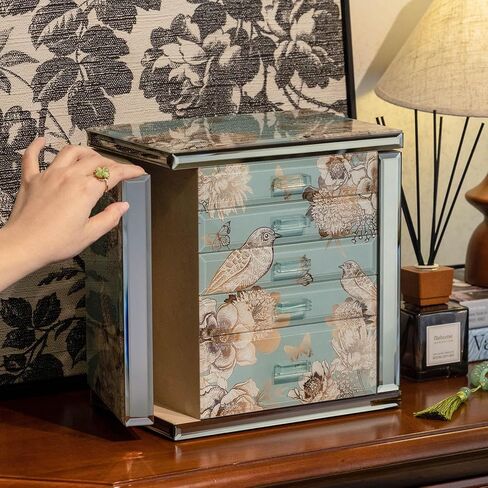 Glass Vintage Jewelry Box,5-Layer Jewelry Case,Green Jewelry Storage for Women,Decorative Gift Box,Jewelry Organizer For Necklaces Rings Earrings Bracelets in Saudi Arabia