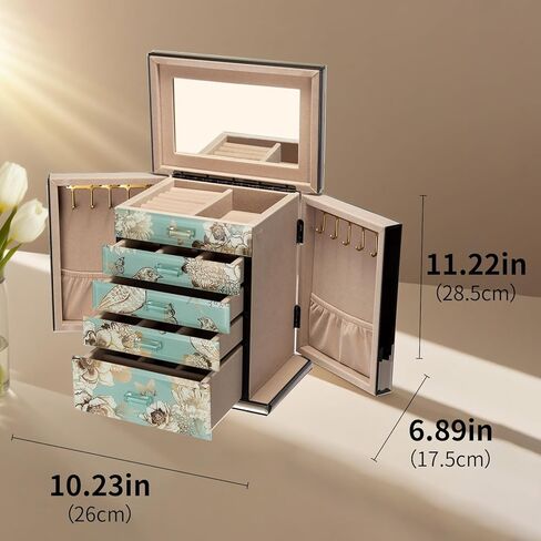 Glass Vintage Jewelry Box,5-Layer Jewelry Case,Green Jewelry Storage for Women,Decorative Gift Box,Jewelry Organizer For Necklaces Rings Earrings Bracelets in Saudi Arabia