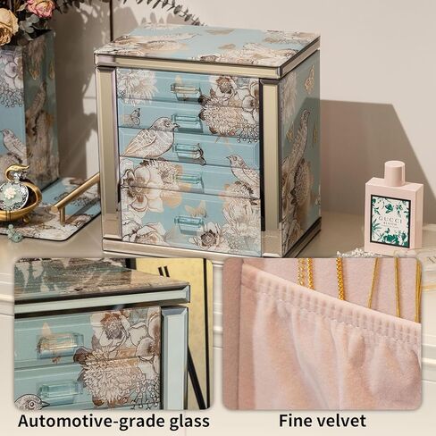 Glass Vintage Jewelry Box,5-Layer Jewelry Case,Green Jewelry Storage for Women,Decorative Gift Box,Jewelry Organizer For Necklaces Rings Earrings Bracelets in Saudi Arabia