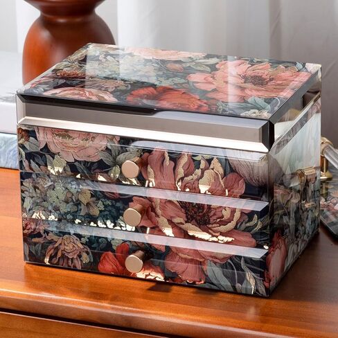 Glass Vintage Jewelry Box,5-Layer Jewelry Case,Green Jewelry Storage for Women,Decorative Gift Box,Jewelry Organizer For Necklaces Rings Earrings Bracelets in Saudi Arabia