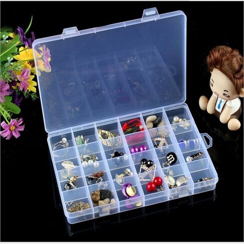 24 Grids Clear Plastic Organizer Box with Adjustable Dividers, Small Craft Organizers and Storage, Clear Compartment Container Storage for Jewelry, bead, DIY Crafts, Fishing Tackles, Small Parts in Saudi Arabia