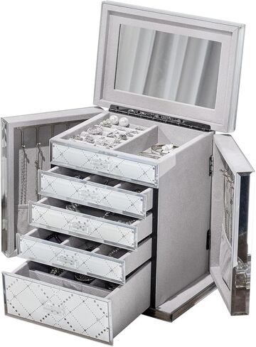Glass Vintage Jewelry Box,5-Layer Jewelry Case,Green Jewelry Storage for Women,Decorative Gift Box,Jewelry Organizer For Necklaces Rings Earrings Bracelets in Saudi Arabia