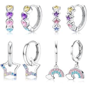 LOYALLOOK Small Hoop Earrings for Women Hypoallergenic Huggie Hoop Earrings for Sensitive Ears Cute Butterfly Earrings Colorful CZ Daisy Heart Bow Dangle Earring Set in Saudi Arabia