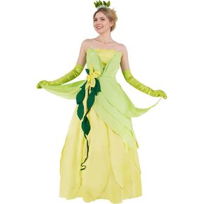 Princess Tiana Costume Women Tops Skirt 2pcs Set Green Flower Headband Gloves Halloween Tiana Dress Cosplay Outfits in Saudi Arabia