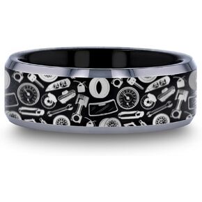 Car Mechanic Wedding Ring Auto Parts Ring Mechanic Wedding Band Wrench Car Tire Ring Gift Spark Plug Father's Day Gift Piston Tool Ring in Kuwait