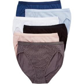 ملابس داخلية نسائية من القطن بقصّة عالية من Hanes - 6 قطع، 43H6CC، أبيض/كحلي/أسود، 6 in Kuwait