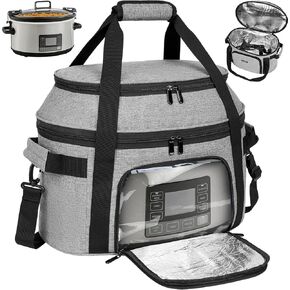 Slow Cooker Carrying Bag Compatible with 6-8 Quart CrockPot and Hamlton Beach Slow Cooker,Insulated Double-Layer Slow Cooker Travel Case with Lid Fastener and See-through Window,Bag Only in Kuwait