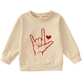 Toddler Baby Girl Valentines Day Outfit Love You Print Long Sleeve Sweatshirts Shirt Crewneck Cute Winter Clothes in Kuwait