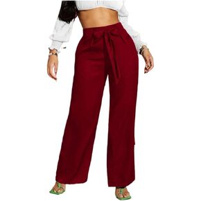 Women Casual Solid Drawstring Waist Wide Leg Summer Pants Work Pants in Saudi Arabia